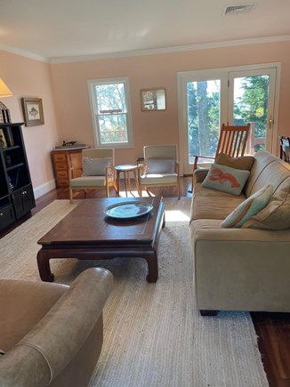 South Orleans on Pleasant Bay Cape Cod vacation rental - Main House Family Room, with TV, and Slider to Deck