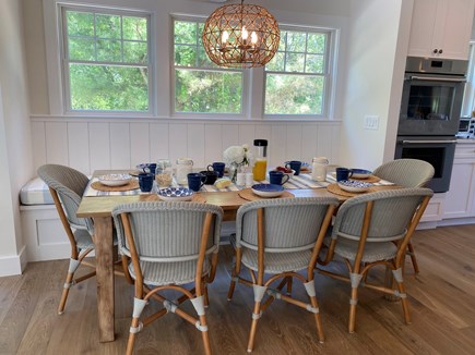 East Orleans Cape Cod vacation rental - Breakfast Nook w Serena & Lily Bench. CB Table w Design Accents.