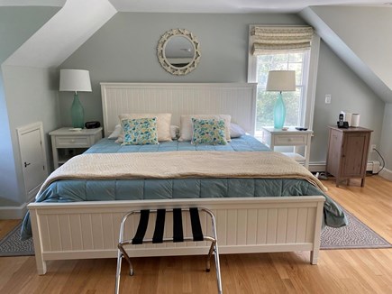 East Orleans Cape Cod vacation rental - King Suite 2nd Fl. Seating w Views of Yard, Desk, Custom Closets.