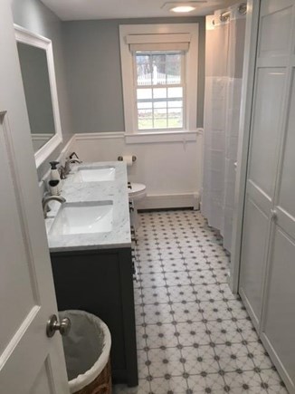 West Dennis Cape Cod vacation rental - Newly remodeled downstairs bathroom with tub/shower