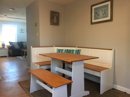 West Dennis Cape Cod vacation rental - Breakfast nook, additional table and bench in breakfast area.
