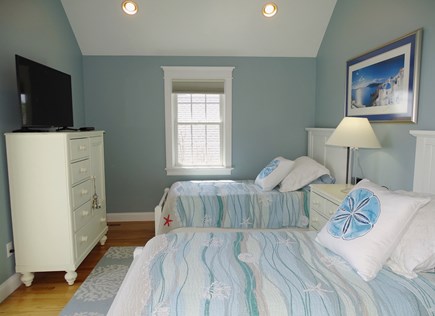 Sagamore Beach Cape Cod vacation rental - Twin bedroom with TV, slider to deck