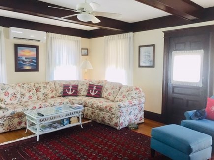Falmouth Heights Cape Cod vacation rental - Living room w/sectional and large TV.