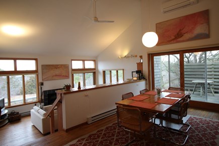 Truro Cape Cod vacation rental - Dining Table has 2 leaves to seat 10 people; Opens to Side Deck