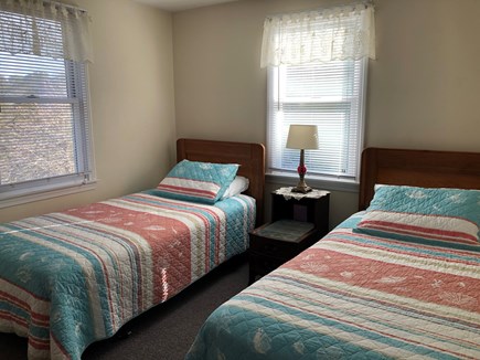 East Sandwich Cape Cod vacation rental - Bedroom with twins, bureau, TV, DVD, closet, nautical decor