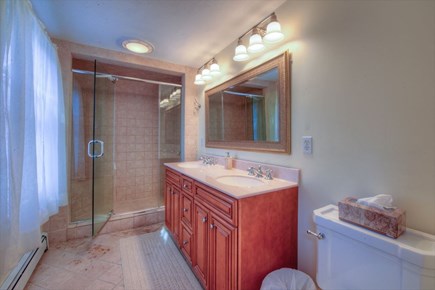 Barnstable Village Cape Cod vacation rental - Private Master NEW Bath with Tiled Glass Shower and Double Sink