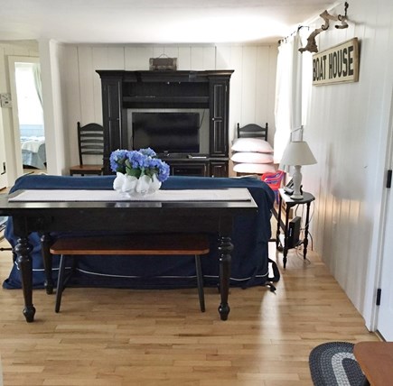 South Chatham Cape Cod vacation rental - Living area with queen size pull out sofa & cableTV.