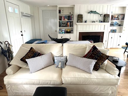 South Chatham Cape Cod vacation rental - Living area w/queen sofa bed and storage ottoman