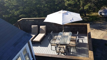 Wellfleet Oceanfront Home Cape Cod vacation rental - Dining/Lounging Lower Deck as viewed from Upper Deck