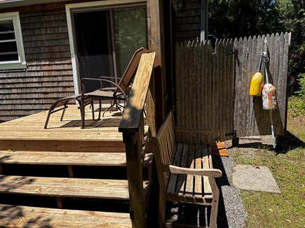 Brewster Cape Cod vacation rental - Outdoor shower tucked around the corner of the primary suit.