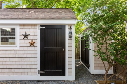 Dennis Port Cape Cod vacation rental - Small shed (on right) with outdoor games, beach chairs, cooler