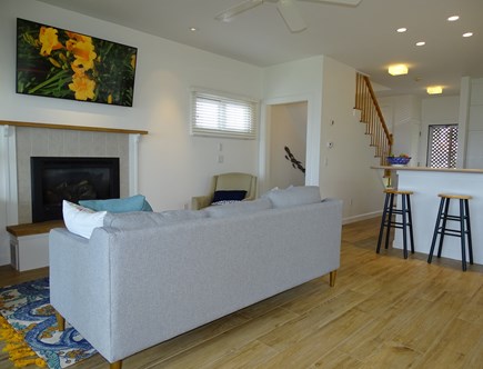 Wellfleet Cape Cod vacation rental - Living room view from porch, showing countertop dining