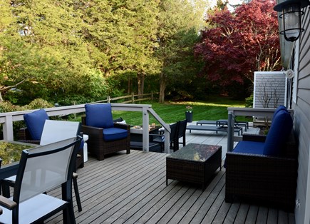 East Orleans Cape Cod vacation rental - Back deck with lounge seating, table for 6 & gas grille