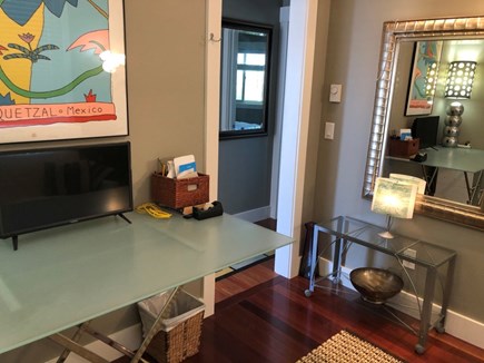 Truro Cape Cod vacation rental - Glass & chrome computer table in den