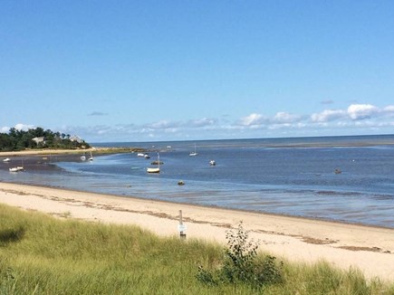 Brewster, Pineland Park Cape Cod vacation rental - Beach view, looking west, tide going out