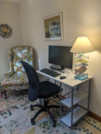 South Eastham Min to Bike Path Cape Cod vacation rental - Home office w/28 inch 4K UHD screen & keyboard. Ergonomic chair &