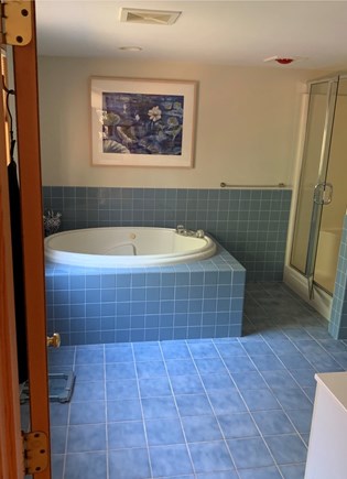 Truro Center, off Castle Road Cape Cod vacation rental - Master Bath:  jacuzzi, separate shower and two sinks to right.