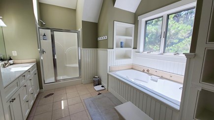 Wellfleet Cape Cod vacation rental - 2nd floor primary ensuite bathroom with separate tub and shower