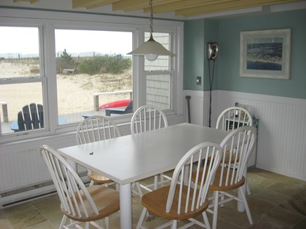 West Dennis Cape Cod vacation rental - Eat in kitchen looks over the back deck