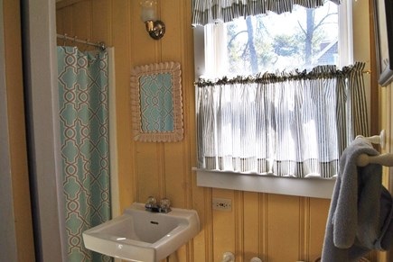 West Chatham Cape Cod vacation rental - Bathroom next to the Queen size bedroom with a shower.