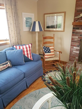 West Dennis Cape Cod vacation rental - Cathedral Ceiling Living room w/skylights and beams