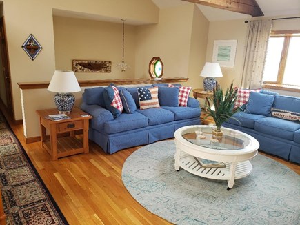 West Dennis Cape Cod vacation rental - Cathedral Ceiling Living room w/skylights, beams, Flat screen TV