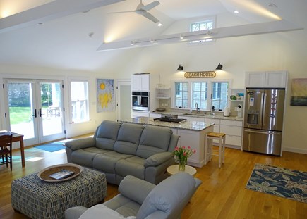 Brewster Cape Cod vacation rental - Living room opens to French doors to back deck 