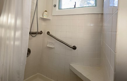Provincetown, Historic East End, independent Cape Cod vacation rental - Shower with seat and rails