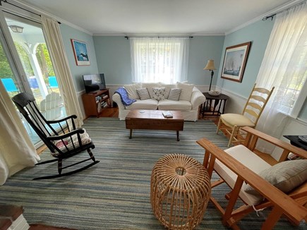 West Barnstable - Old King's H Cape Cod vacation rental - Living area with smart TV, sliders to porch.