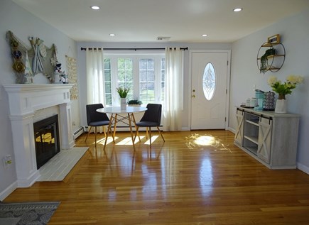 Hyannis, Barnstable Cape Cod vacation rental - Front room with fireplace, seating area, coffee bar 