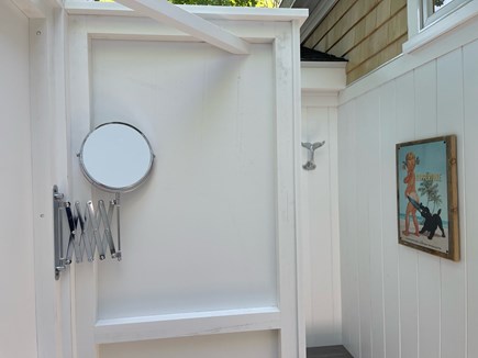 Yarmouth- Colonial Acres Cape Cod vacation rental - Deluxe 8ft outdoor shower with changing room and rainhead shower.