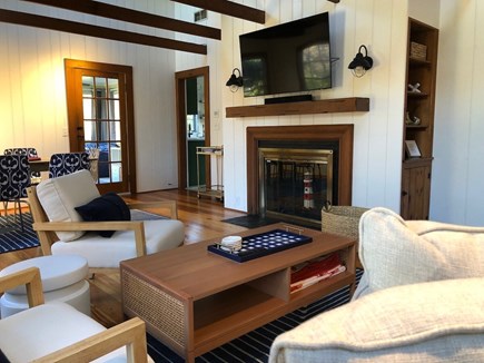 Brewster Cape Cod vacation rental - High mounted TV is watchable from just about everywhere in lounge and dining areas.