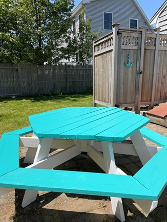 East Falmouth Cape Cod vacation rental - Outdoor shower with changing room and outdoor table