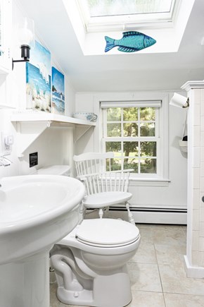 Dennis Port Cape Cod vacation rental - Upstairs bathroom with shower over bath.