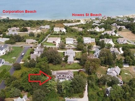 Dennis, Corporation Beach Cape Cod vacation rental - Aerial view of distance to Corporation and Howes Street beaches.