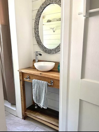 Wellfleet Cape Cod vacation rental - Bathroom sink made from local wood