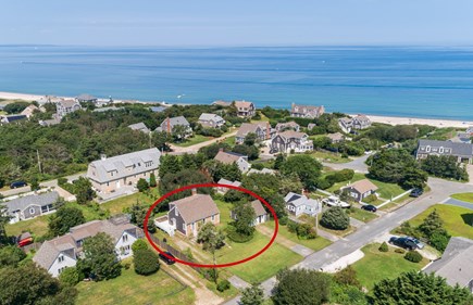 East Sandwich Cape Cod vacation rental - Aerial of house and beach on Cape Cod Bay