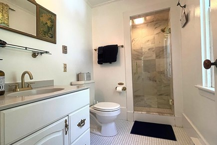 Barnstable Cape Cod vacation rental - Marble walk-in shower adjoins the 1st floor Primary Suite