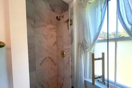 Barnstable Cape Cod vacation rental - Marble walk-in shower in bath of 2nd floor Primary Suite