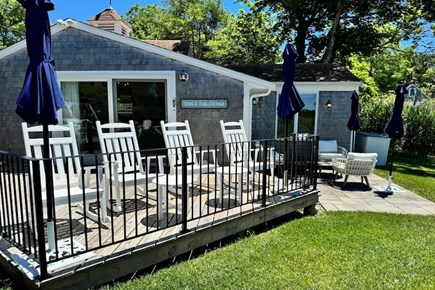 Barnstable Cape Cod vacation rental - View of the deck and down to the lower seating area