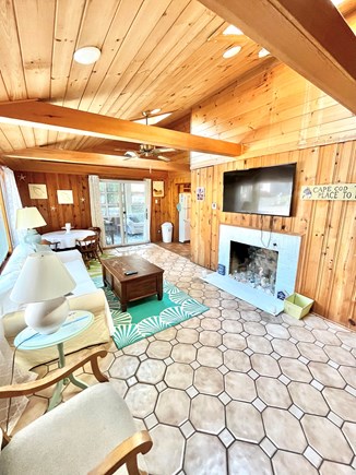 Popponesset Cape Cod vacation rental - Cozy living room with high ceilings, fireplace and cable TV