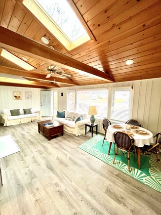 Popponesset Cape Cod vacation rental - Cozy living room with high ceilings, fireplace and cable TV