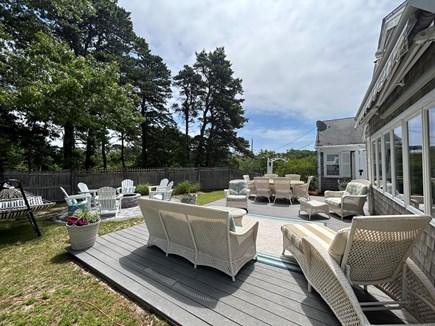 South Yarmouth Cape Cod vacation rental - Deck w/awning custom furniture, Gas Grille and custom firepit