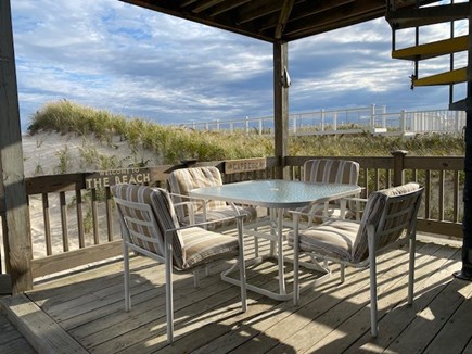 Sandwich, 55NSB Cape Cod vacation rental - Shady dining area on beachside deck
