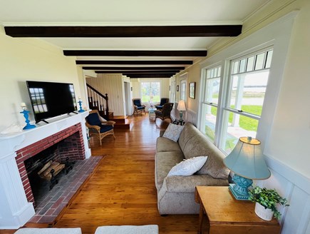 Yarmouth on Lewis Bay Cape Cod vacation rental - Living room w/ huge windows facing the bay.