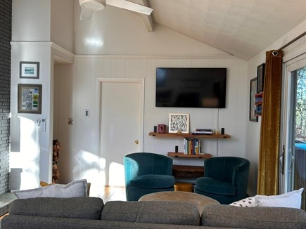 Wellfleet Cape Cod vacation rental - Modern living room furniture cozy to enjoy movies at night.