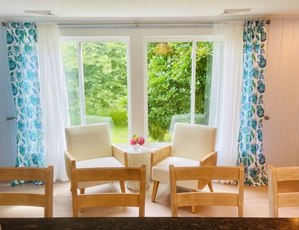 Sandwich Cape Cod vacation rental - Kitchen with oversize island, sitting area and large bay window.