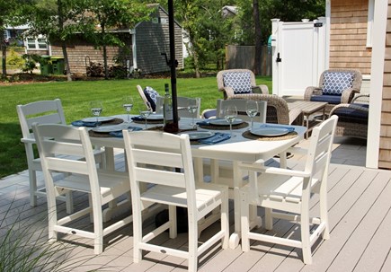 South Dennis Cape Cod vacation rental - Large deck with Weber grill and comfortable dining for 6.