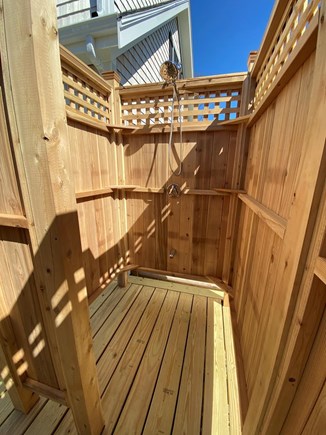 East Falmouth Cape Cod vacation rental - Outdoor shower attached to deck with separate changing stall.