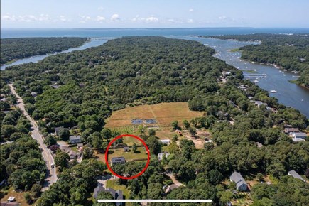 East Falmouth Cape Cod vacation rental - Aerial of our house in proximity to the ocean